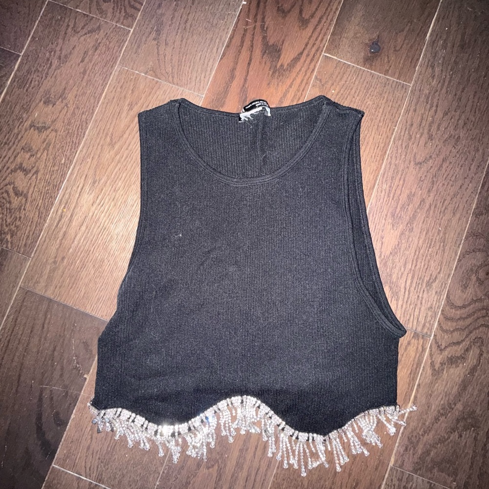 Zara Black Crop Top with Fringe